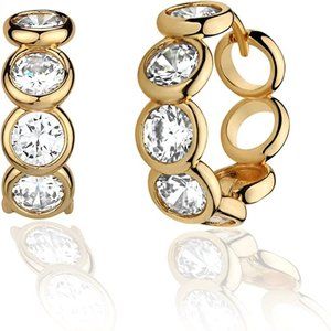 Cubic Zirconia Huggie Earrings 14k Gold Plated Tiny Cuff Earrings Small Huggie